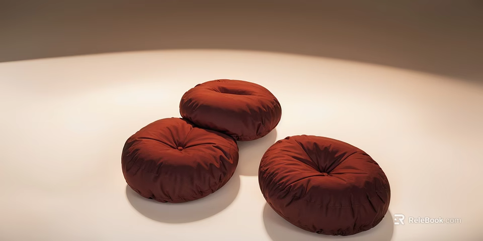 Three Red Round Soft Bean Bag Chairs for Cozy Living Room Seating 3d model 