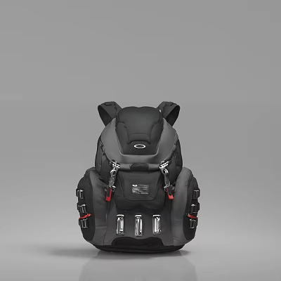 Black Gray Outdoor Backpack With Durable Straps Multiple Pockets And Buckles 3d model