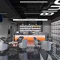 Modern Internet Cafe Interior With Comfortable Seating Gaming Computers Bar Counter And Sleek Lighting 3d model