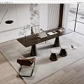 Modern Wooden Desk With Laptop Plant Chair Stools Floor Lamp And City View Window