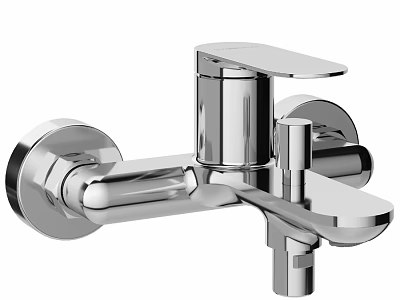 Elegant Sleek Modern Chrome Wall Mounted Faucet With Single Handle Design 3d model