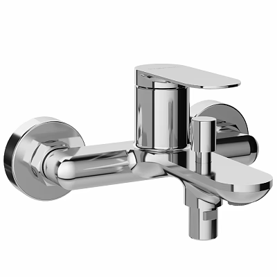 Elegant Sleek Modern Chrome Wall Mounted Faucet With Single Handle Design 3d model