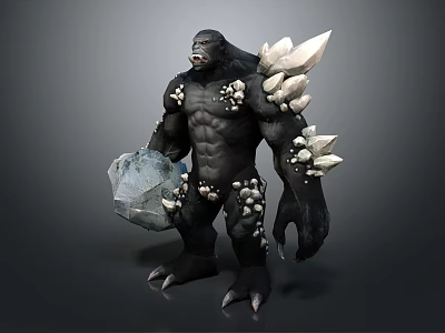 Giant Muscular Black Creature With White Crystal Spikes Holding Ice Rock 3d model