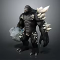 Giant Muscular Black Creature With White Crystal Spikes Holding Ice Rock