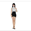 Woman In White Top And Black Skirt Front Side Back Views With High Heels