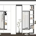 Modern White Shoe Cabinet Interior Design With Storage Shelves Hanging Area And Decorative Plants