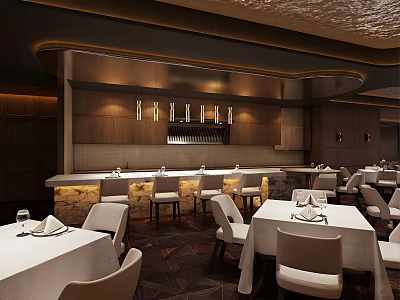 Elegant Banquet Hall Interior Design With Dining Tables Chairs And Ambient Lighting 3d model