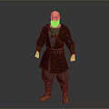 Man Wearing Medieval Robe With Belt And Brown Boots Standing Against Gray Background