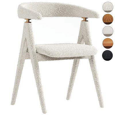 Modern Dining Chair With Bouclé Fabric Seat And Wooden Legs Multiple Color Options 3d model