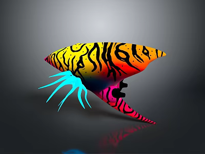 Colorful Abstract Sculpture Carving With Vibrant Patterns And Tentacle Like Appendages 3d model