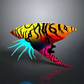 Colorful Abstract Sculpture Carving With Vibrant Patterns And Tentacle Like Appendages