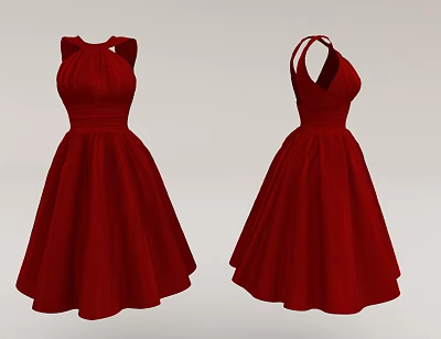 Elegant Stylish Red Dress with Sleeveless Halter Front and Open Back Design 3d model