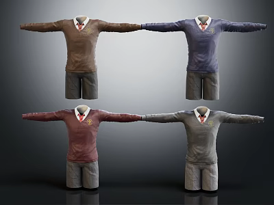 Colorful Sweater And Shorts Outfit With Red Tie In Four Different Hues 3d model