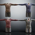 Colorful Sweater And Shorts Outfit With Red Tie In Four Different Hues
