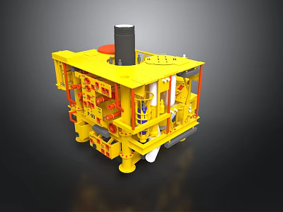 Detailed Yellow Industrial Mechanical Structure With Black Top Component And Red Control Elements 3d model