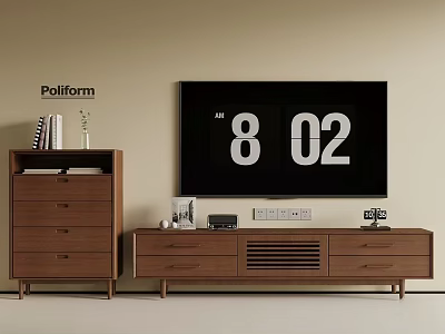Poliform Wooden TV Stand With Storage Cabinet And Decorative Books Vase On Top 3d model