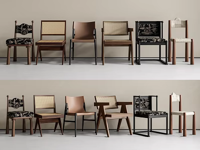 Various Modern Dining Chairs With Stylish Designs Wooden Frames And Fabric Seats 3d model