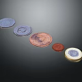Shiny Coins Of Various Colors And Sizes Arranged In A Row On Dark Background