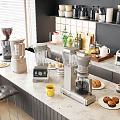 Stylish Kitchen Countertop With Coffee Maker Blender Toaster Mugs Jars Cookies And Shelf