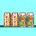 Jianlibao Four Cans Beverage With Red Yellow Colorful Designs On Blue Background