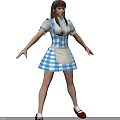 Game Movie Character Wearing Blue White Plaid Maid Dress Brown Hair Headband Arms Outstretched