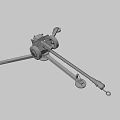 Vintage Green Cannon With Long Barrel Wheeled Carriage And Old Metal Structure