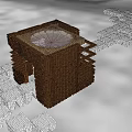 3D Architectural Model Featuring Brown Square Structure With Circular Opening And White Grid Elements