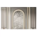 Classic Background Wall Design With Arched Mural Panel And Decorative Vertical Frames 3d model