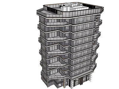 Modern High Rise Building With Layered Design Multiple Floors Glass Windows And Balconies 3d model