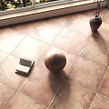 Stylish Brown Floor Tiles in Indoor Space with Open Book Round Ball and Vase