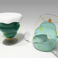 Festive Decorative Mugs with Green Blue Design Transparent Body White Top Stars Snowflakes Patterns