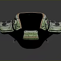 Green And Black Metallic Neck Tech Device With Hexagonal Texture And Circular Sensor
