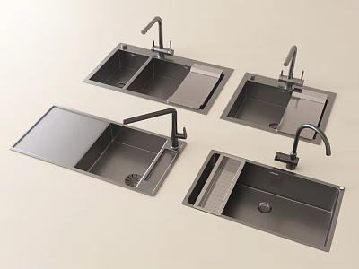 Various Stainless Steel Kitchen Sinks With Faucet And Drainer Designs 3d model