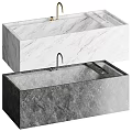 Modern Marble Bathtub With White And Gray Stone Texture And Polished Faucet