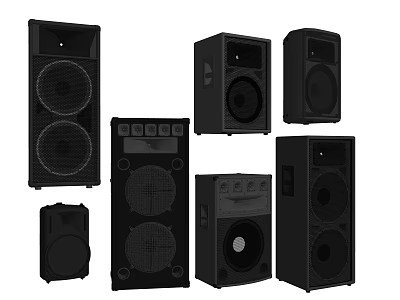 Black Audio Speakers Collection With Various Sizes And Modern Design 3d model