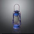 Vintage Blue And Pink Lantern With Metal Frame And Glass Shade