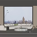 Modern Minimalist Living Room With Sofa Coffee Table Set Floor-to-Ceiling Windows And City View