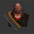 Serious Bald Game Movie Character With Dark Coat Red Inner Shirt And Shoulder Bullet Belt