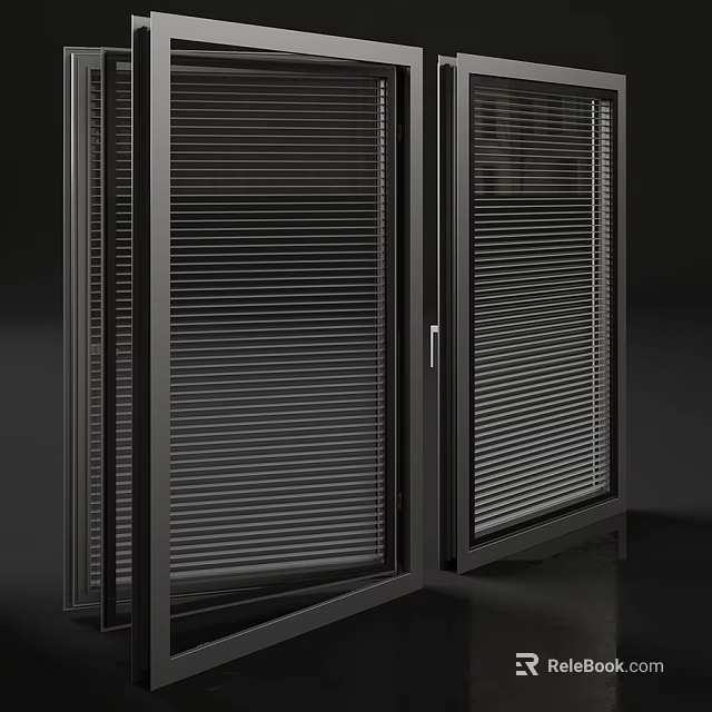 Modern Black Framed Casement Door With Louvered Glass And Smooth Opening 3d model 