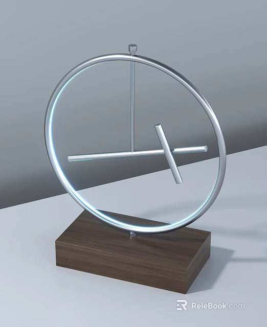 Modern Decorative Ornament Set With Circular Metal Frame Cross Bars And Wooden Base 3d model 