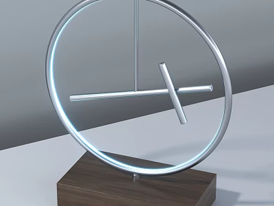 Modern Decorative Ornament Set With Circular Metal Frame Cross Bars And Wooden Base 3d model