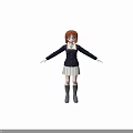 Red Haired Character With Black Coat Light Pleated Skirt And Black Boots On Green Background