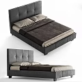 Modern Tufted Double Bed With Gray Upholstered Headboard And Beige Bedspread 3d model