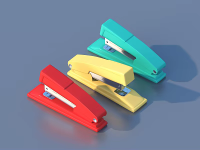 Colorful Staplers as Essential Daily Life Supplies with Red Yellow Teal Designs 3d model