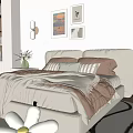 Modern Minimalist Bedroom With Large Bed Decorative Paintings Stuffed Toys On Rug And Recessed Lighting