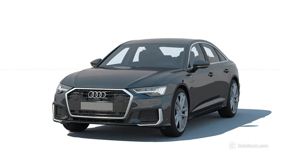 Dark Gray Audi Sedan Front View With LED Headlights Grille And Alloy Wheels 3d model 