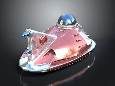 Futuristic Copper And Silver Water Vehicle With Blue Dome Pointed Front And Metallic Finish Design 3d model