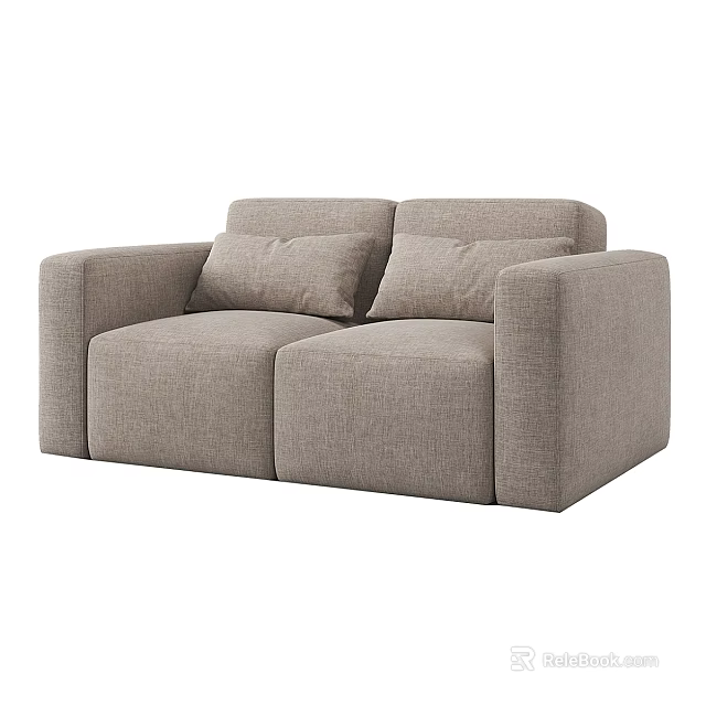 Modern Light Gray Fabric Two Seater Sofa With Comfortable Cushions And Simple Design 3d model 