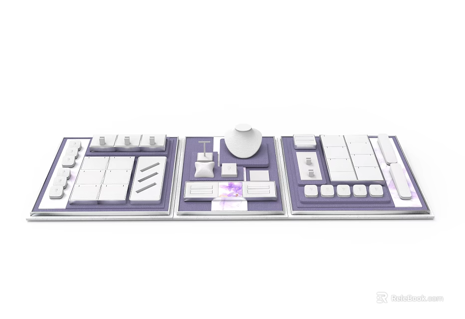 Stylish Window Display Merchandising With Multi Section Purple White Layout And Props 3d model