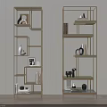 Modern Golden Metal Frame Sideboard with Multiple Shelves and Decorative Items